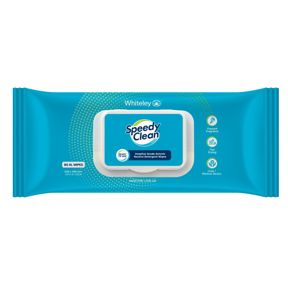 Whiteley Speedy Clean Hospital Grade Anionic Neutral Detergent Wipes Flat Pack