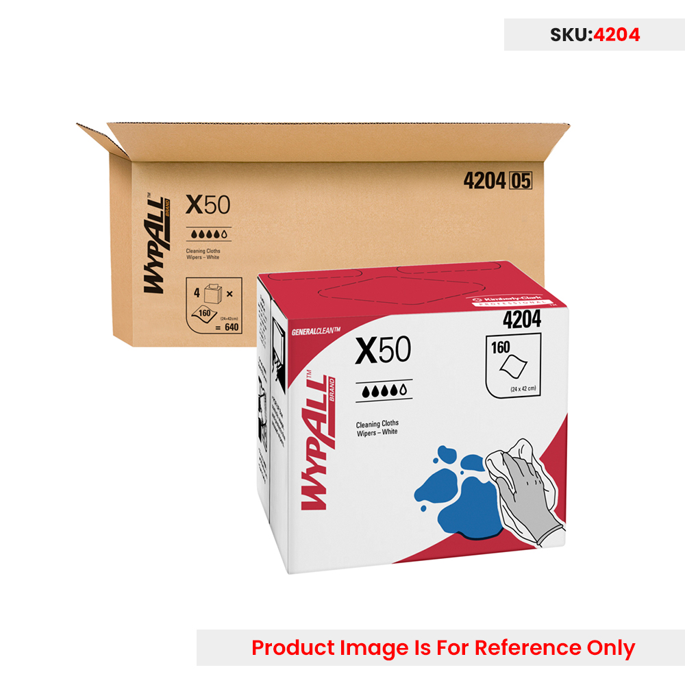 Wypall X50 Pop Up Reinforced Single Sheet White Wiper 24 X 42cm - Box (160 Pcs)