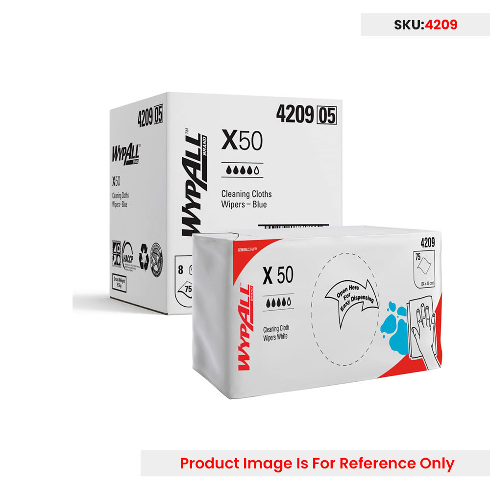 Wypall X50 Reinforced Single Sheet Blue Wiper 24 X 42cm - Pack of 75