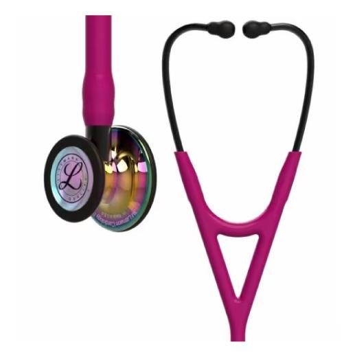 3M Littmann Cardiology IV Stethoscope With High Polish Rainbow Chestpiece Raspberry Tube 69cm Smoke Stem And Headset
