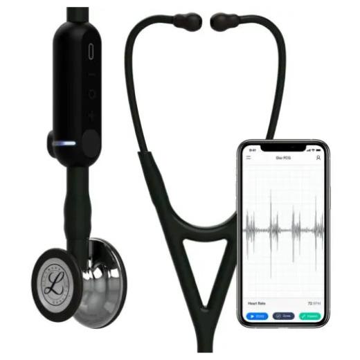 3M Littmann Core Digital Stethoscope With Mirror Chestpiece Black Tube Stem And Headset 27 inch