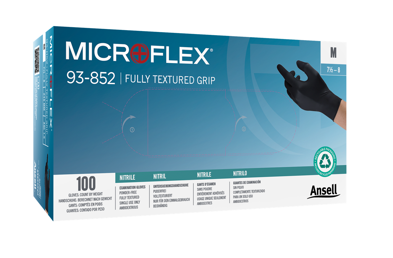 Ansell MicroFlex 93-852 Nitrile Examination Grade Single Use Glove Black