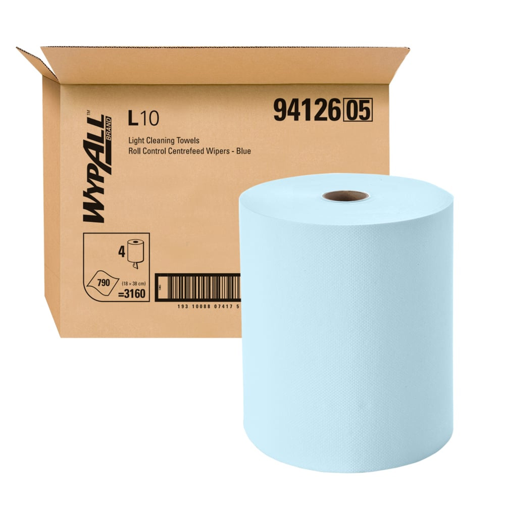 Wypall L10 Roll Control Centrefeed Wiper Light Cleaning Blue 18 X 38cm