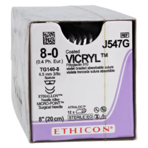 Vicryl Coated Polyglactin 910 Violet Braided Absorbable Suture 8-0 TG140-8 6.5mm 20cm - Box (12 Pcs)