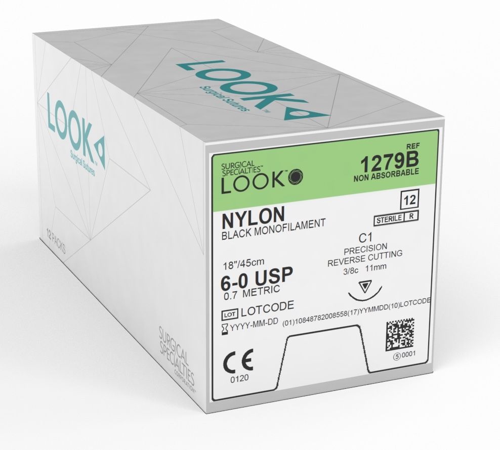 LOOK Suture Nylon 6/0 Rev Cut 45Cm