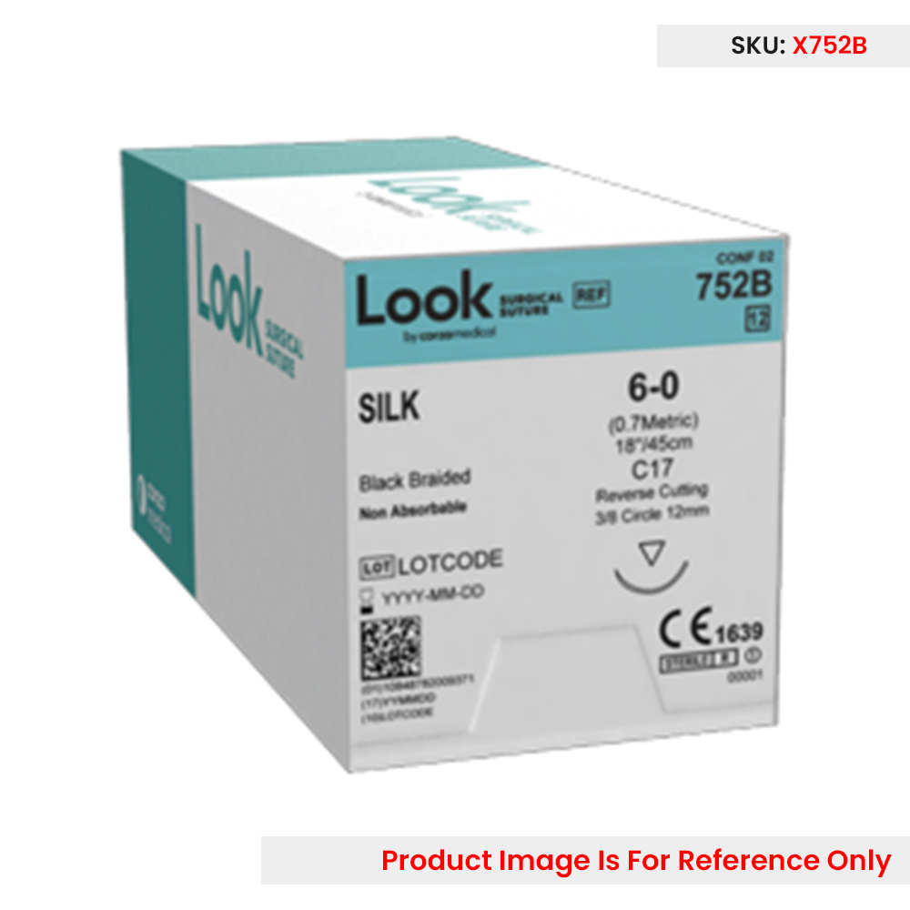 LOOK Suture Silk Black 6/0 12mm Rev Cut 45cm