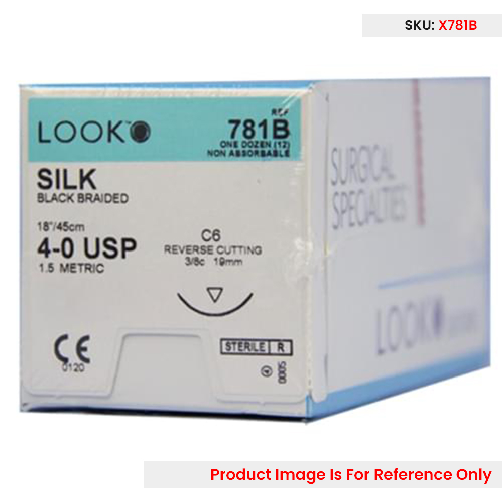 LOOK Suture Silk Black 4/0 19mm Rev Cut 45cm